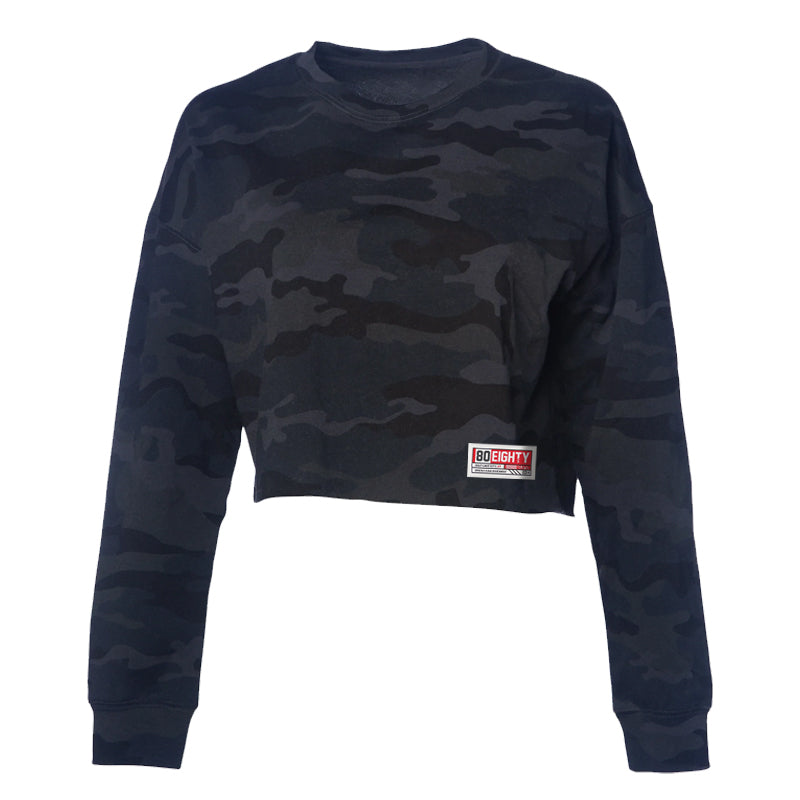 80Eighty® Women's Black Camo Crop Sweatshirt